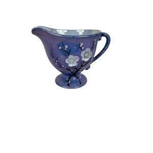 Vintage Hand Painted Purple Iridescent Cherry Blossom Handled Creamer Dish Japan